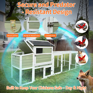 Wooden Chicken Coop, Large Outdoor Hen House with Run and Nesting Box