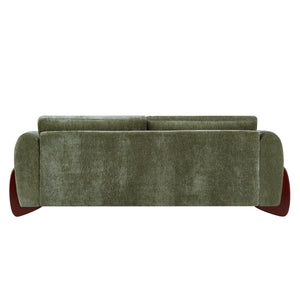 89"L Chenille Sofa with Wooden Legs – Olive
