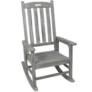 Wooden Oversized Porch Rocker Chair With Wide Seat and Tall Backrest