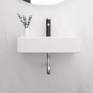 Modern Ceramic Rectangular Wall Mounted Bathroom Sink With Faucet Hole & Overflow