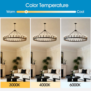 53.15 Inch Matte Black Wagon Wheel Chandelier with 30 Lights