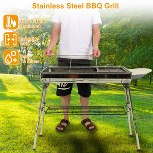 Foldable BBQ Grill Portable Charcoal Barbeque Grill Stainless Steel BBQ Grill For Picnic Camping Backyard Cooking