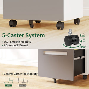 2-Drawer Mobile File Cabinet With Lock,On 360° Wheels, Holds A4/Letter/Legal Files - White