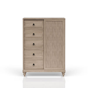 Queen Canopy Bedroom Set With A 2 Drawer Nightstand A Dresser With Poster Mirror And A Door Chest - Sand