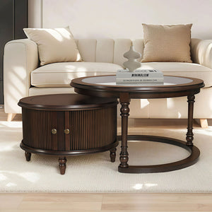 Modern Nesting Coffee Table Set with Glass and Solid Wood Frame