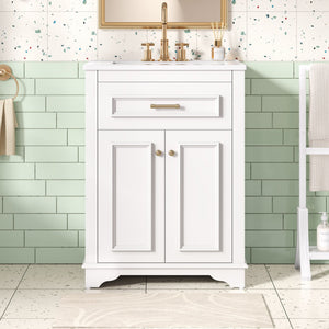 Bathroom Vanity With Integrated Sink, 2 Door Cabinet With Tip Out Drawer
