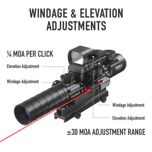 Pinty Nova 3-in-1 3-9x32 SFP Rifle Scope Combo, Red Laser