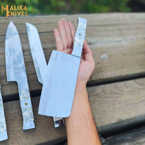 Malika Ultimate Kitchen Knife Set: Premium Black & white Collection with Custom Leather Carrying Case -0205