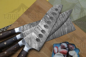 4 Piece Handmade Chef Knife Set, 4 Piece Damascus Steel Knife Set, Kitchen Knife Set with Leather Cover
