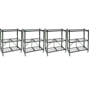 Origami R3 Foldable 3-Tiered Shelf Storage Rack & Wheels, Pewter (4 Pack)