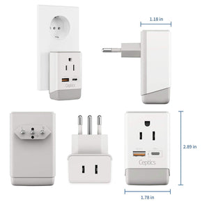 Italy, Chile Travel Adapter | Type L - USB-A & USB-C Ports + 2 USA Outlet (AP-12) - TRAPSKI