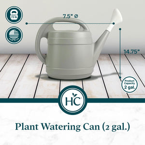 The HC Companies 2 Gallon Plant Watering Can with Large Mouth Feature, Gray