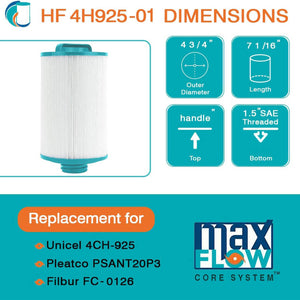 Hurricane HF4H925-01 Advanced Spa Filter Cartridge Replacement for PSANT20P3, Unicel 4CH-925, Filbur FC-0126, and Other Compatible Models