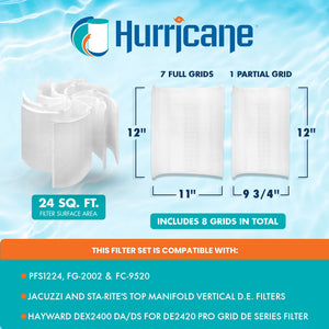 Hurricane HF-DE24-SET 24 sq ft DE Grid Filter Replacement with 7 Full Grids