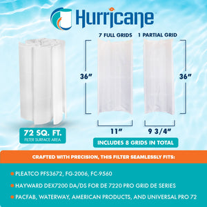 Hurricane HF-DE72-SET 72 sq ft DE Grid Filter Replacement with 7 Full Grids