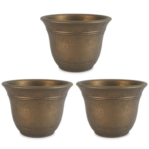 HC Companies Sierra 10 Inch Round Garden Planter Pot, Celtic Bronze (3 Pack) - TRAPSKI