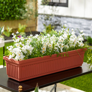 HC Companies 30 Inch Fluted Venetian Garden Flower Window Box, Clay (2 Pack)
