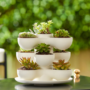 The HC Companies 8 Inch Pixie Indoor Stacking Plant Pot, Vanilla Bisque (2 Pack) - TRAPSKI