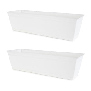 The HC Companies 24 Inch Window Flower Box with Removable Saucer, White (2 Pack)