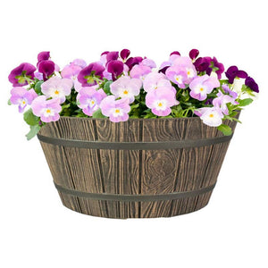 HC Companies 16" Indoor Outdoor Aged Wooden Oak Whiskey Barrel Planter (3 Pack)
