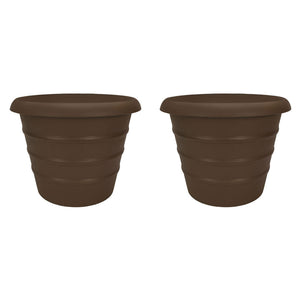 HC Companies Aspen 20" Indoor Outdoor Round Planter, Chocolate Brown (2 Pack) - TRAPSKI