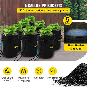 Vevor DWC Hydroponic System Deep Water Growing Buckets with Pump and Air Stone