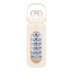 34Oz Glass Water Bottle Sports Water Bottle Motivational Water Bottle Water Intake Tracker Bottle with Straw Time Marker Silicone Sleeve Handle for Gy