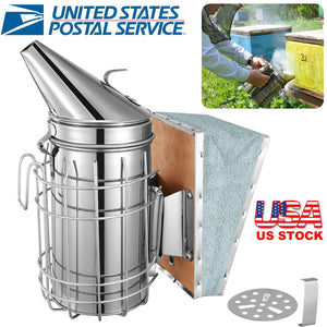 Bee Hive Smoker 11-Inch Heavy Duty Stainless Steel with Metal Heat Shield Storage Hook Beekeeping Equipment Tool
