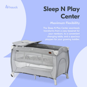 hauck Sleep N Play Center Portable Travel Cot w/Bassinet & Playpen, Stars Grey