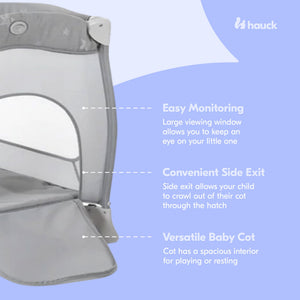 hauck Sleep N Play Center Portable Travel Cot w/Bassinet & Playpen, Stars Grey