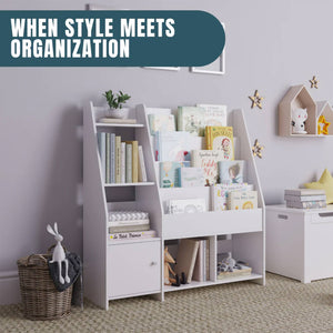 Sturdis Modern Round Edge Wooden Durable Kids Bookshelf with Step Shelves, White