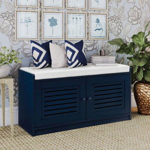 Sturdis Modern Shoe Storage Cushioned Seat Bench with Adjustable Shelves, Blue
