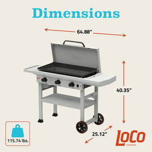 Loco Cookers 3-Burner Classic SmartTemp Outdoor Flat Top Propane Gas Grill, 36" - TRAPSKI