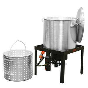 Loco Cookers 80 Quart SureSpark Seafood Boil and Steam Kit with Twist and Drain - TRAPSKI