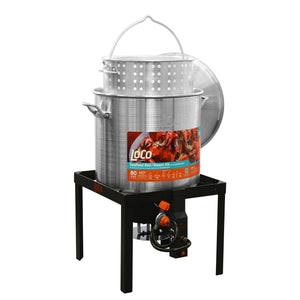 Loco Cookers 80 Quart SureSpark Seafood Boil and Steam Kit with Twist and Drain - TRAPSKI
