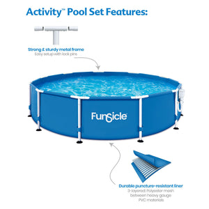 Funsicle 12' x 30" Outdoor Activity Round Frame Pool with 12' Debris Cover, Blue