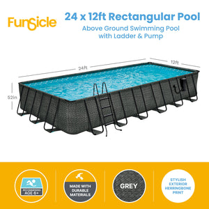 Funsicle 24'x12'x52" Oasis Rectangular Swimming Pool Set with 24' Cover, Gray