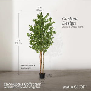 Maia Shop Artificial Eucalyptus Tree 6' Tall, Fake Tree with Natural Wood Trunk