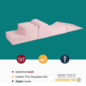 MeowBaby 4 Elements Soft Foam Blocks Playset with Velvet Covers, Powder Pink - TRAPSKI