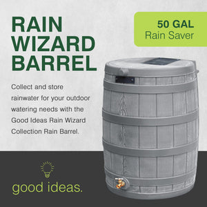 Good Ideas RW50 Rain Wizard 50 Gallon Plastic Rain Barrel Water Collector, Gray