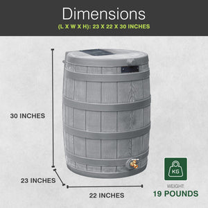 Good Ideas RW50 Rain Wizard 50 Gallon Plastic Rain Barrel Water Collector, Gray