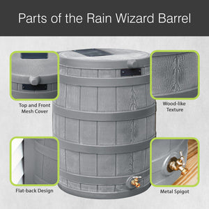 Good Ideas RW50 Rain Wizard 50 Gallon Plastic Rain Barrel Water Collector, Gray