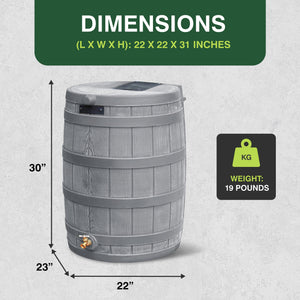 Good Ideas RW50 Rain Wizard 50 Gallon Plastic Rain Barrel Water Collector, Gray