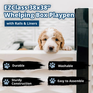 EZwhelp EZclassic 38" x 38" Puppy Dog Whelping Box Playpen with Rails & Liner