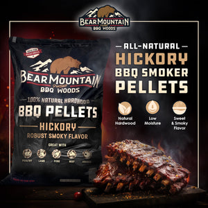 Bear Mountain All Natural Hickory BBQ Pellets w/Robust Smoky Flavor, 33 Pounds