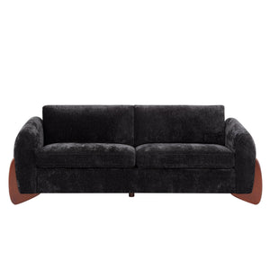 89"L Sofa with Chenille Fabric and Wooden Legs