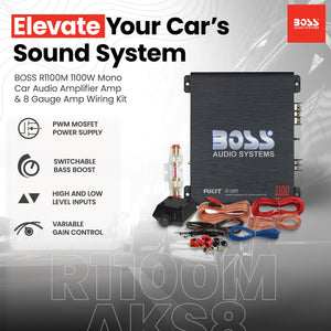New BOSS R1100M 1100W Mono Car Audio Amplifier Amp & 8 Gauge Amp Wiring Kit - TRAPSKI