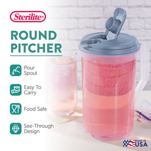 Sterilite 2 Quart Plastic Hinged Pitcher with Comfort Grip Handle, Blue, 6-Pack