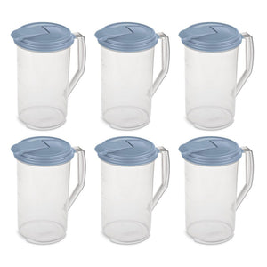 Sterilite 2 Quart Plastic Hinged Pitcher with Comfort Grip Handle, Blue, 6-Pack