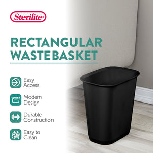 Sterilite 3 Gallon Rectangular Wastebasket Small Home Trash Bin, 8 Pack, Black